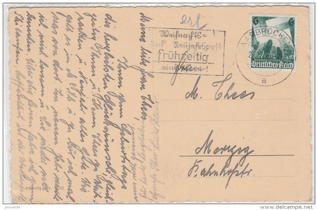 Allemagne - Yvert 580 SAARBRUCKEN  Sarre 27/12/1936 Flamme Weichnachts Frühzeitig Sur Carte Postale - Briefe U. Dokumente