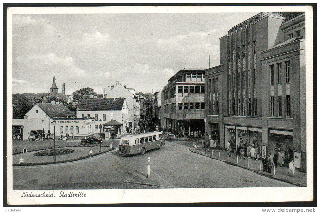 0879 - Alte Ansichtskarte - Lüdenscheid Stadtmitte Bus Kraftverkehr N. Gel. - Luedenscheid