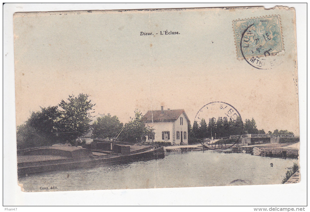 DIEUE (55-Meuse) L'Ecluse, Péniche Et Marinier, Ed. Cuny 1915 - Other & Unclassified