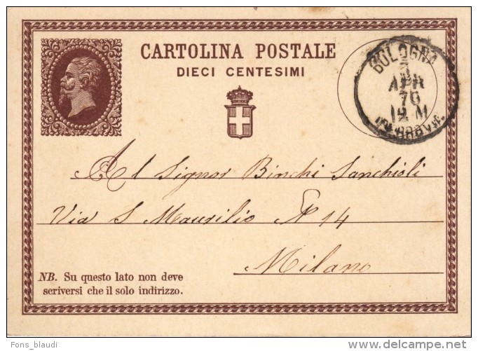 Entier Postal - Entero Postal - Ganzsache - Postal Stationary - Intero Postal - Victor-Emmanuel 10c - FRANCO DE PORT - Ganzsachen