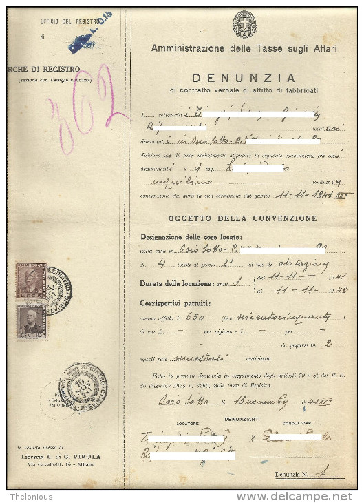 Denunzia Di Contratto Di Affitto - Osio Sotto - 15-11-1941 (008) - Italia