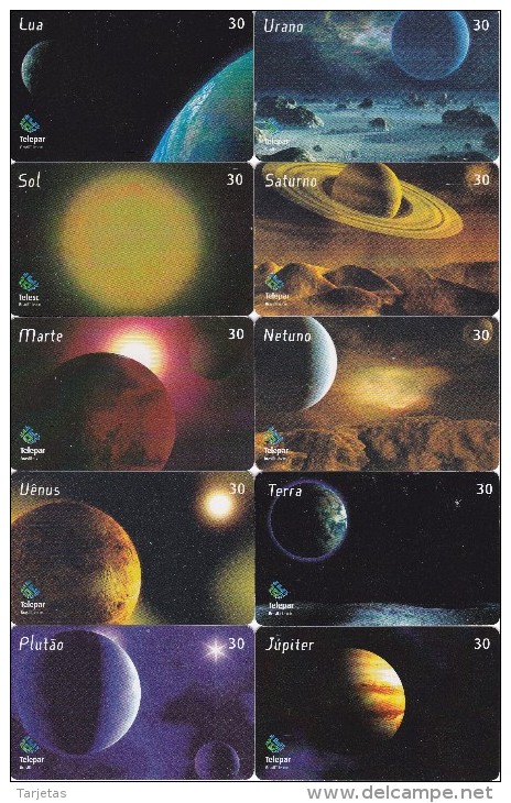 SERIE COMPLETA DE 10 TARJETAS DE BRASIL DE PLANETAS (URANO-TIERRA-SATURNO, ETC) PLANET - Astronomia