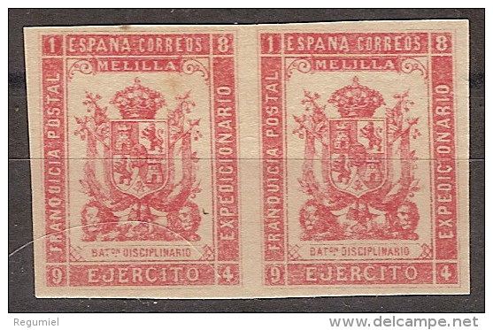 Franquicia Militar Melilla 13s (*) Disciplinario. 1894. Sin Dentar. Pareja - Military Service Stamp