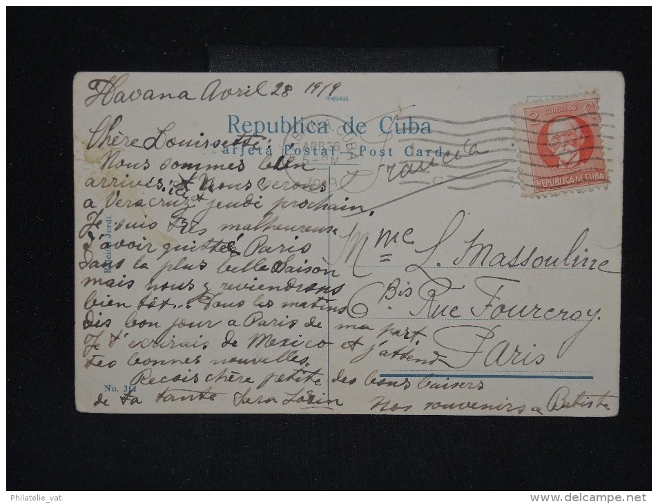 CUBA - Obl. Mécanique Sur Cp De Habana Pour Paris En 1919 - A Voir - Lot P10547 - Covers & Documents