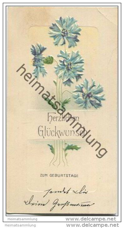 Herzlichen Glückwunsch Zum Geburtstage - Kornblumen - Prägedruck - 6cm X 11cm - Beschrieben 1896 - Birth & Baptism