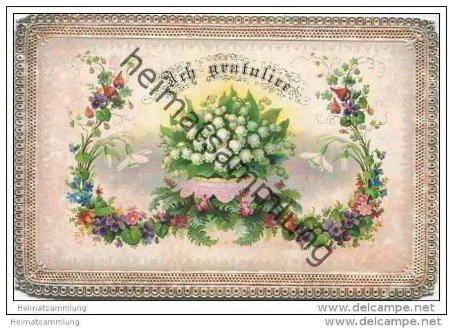 Ich Gratuliere 1872 - Maiglöckchen Veilchen Und Andere Blumen - 7cm X 10cm - Geboorte & Doop