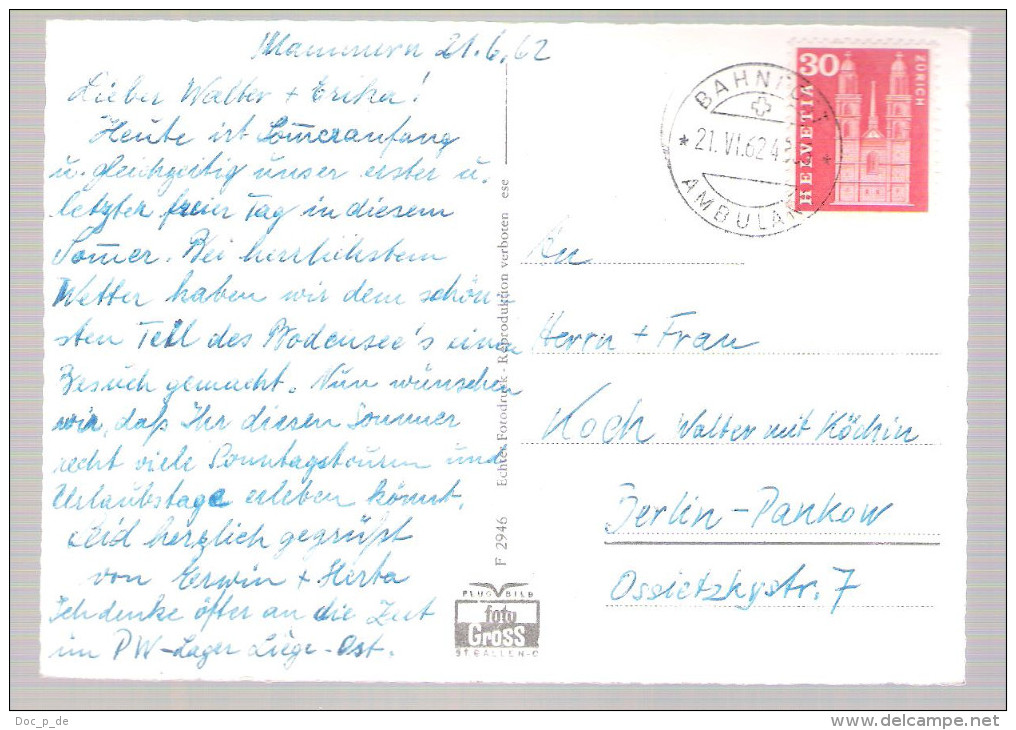 Schweiz - Mammern Am Untersee - Luftaufnahme - Bahnpost  - Bahnpoststempel - Mammern