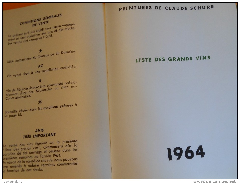 Vins / Catalogue De Luxe NICOLAS/Tarif/Draeger/Charenton/Peintures De Claude SCHURR/1964        CA108 - Catalogi