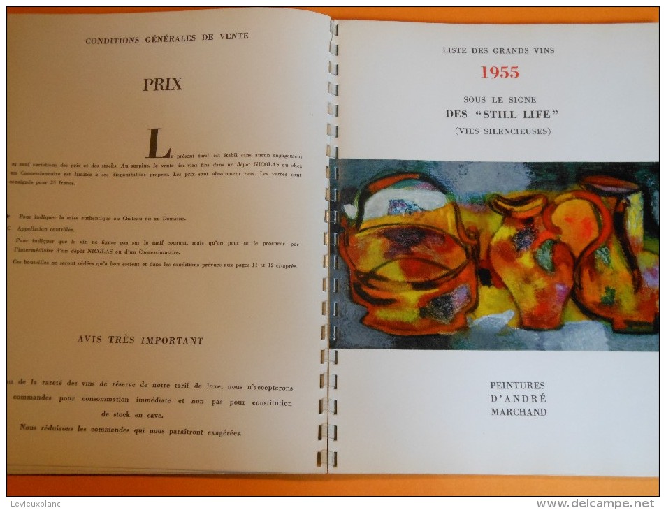 Vins / Catalogue De Luxe NICOLAS/Tarif/Draeger/Charenton/Peintures D'André MARCHAND/1955        CA110 - Catalogi