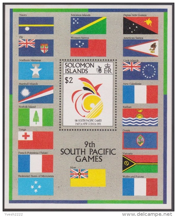 Salomon 1991 Michel Bl. 29. Jeux Du Pacifique Sud. Emblème, Drapeaux Des Pays Participants - Stamps