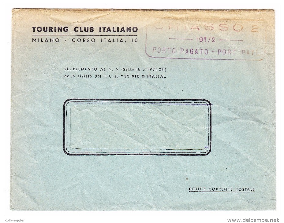 Heimat TI Chiasso 2  191//2 Porto Pagato Port Payé Stempel Auf Brie Vom Touring Club Italien In Mailand - Marcophilie