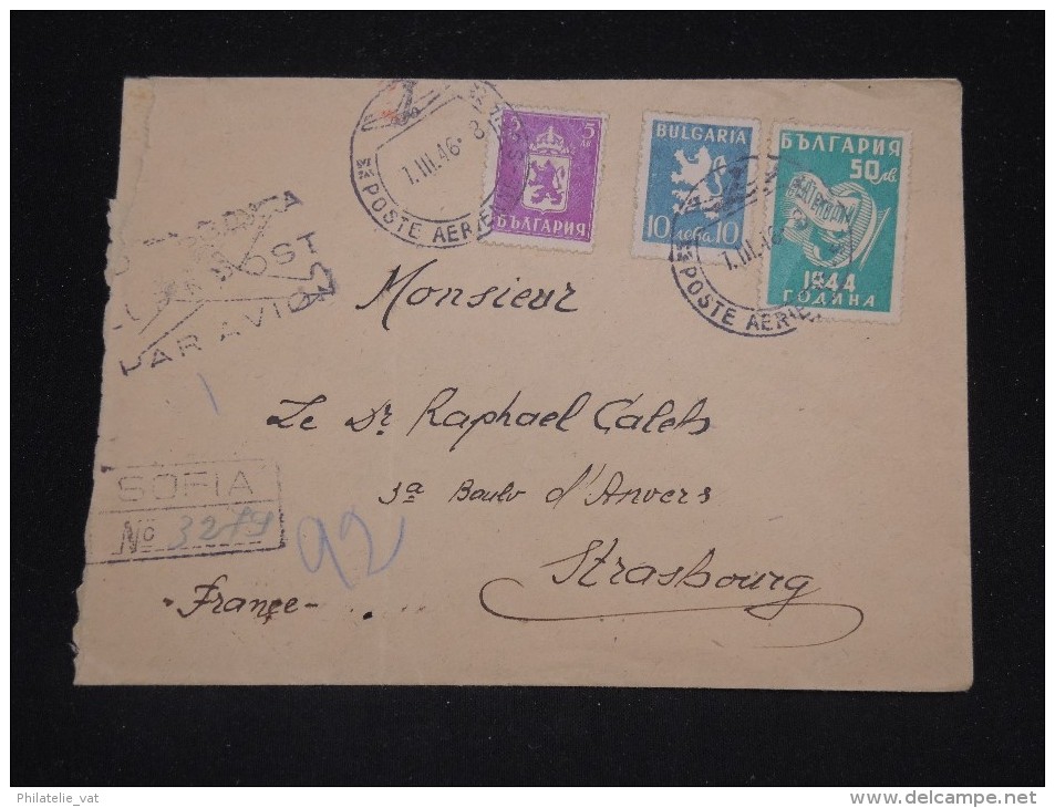 BULGARIE - Enveloppe En Recommandée De Sofia Pour Strasbourg En 1946 - Griffe " Par Avion" - A Voir - Lot P10576 - Cartas & Documentos
