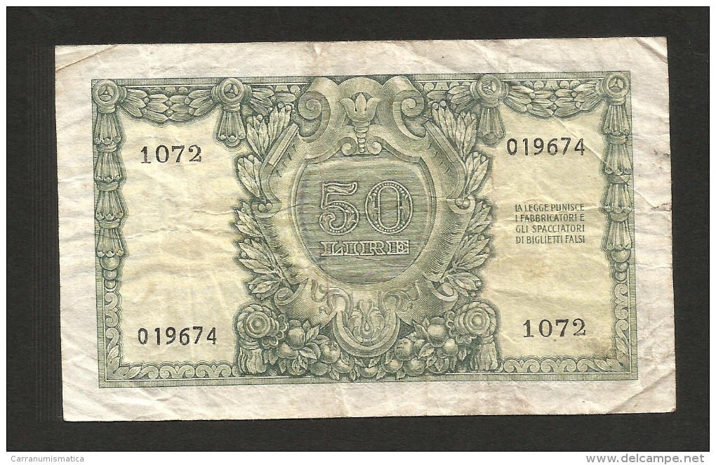 ITALIA - 50 Lire ROMA ELMATA (Firme: Bolaffi / Cavallaro / Giovinco - Decr. 31/12/1951) - 50 Lire