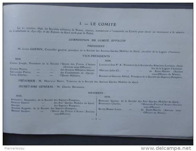 NIMES SOUVENIR DE L ERECTION DU MONUMENT AUX ENFANTS DU GARD MORTS POUR LA PATRIE 9 MARS 1902 - Programs