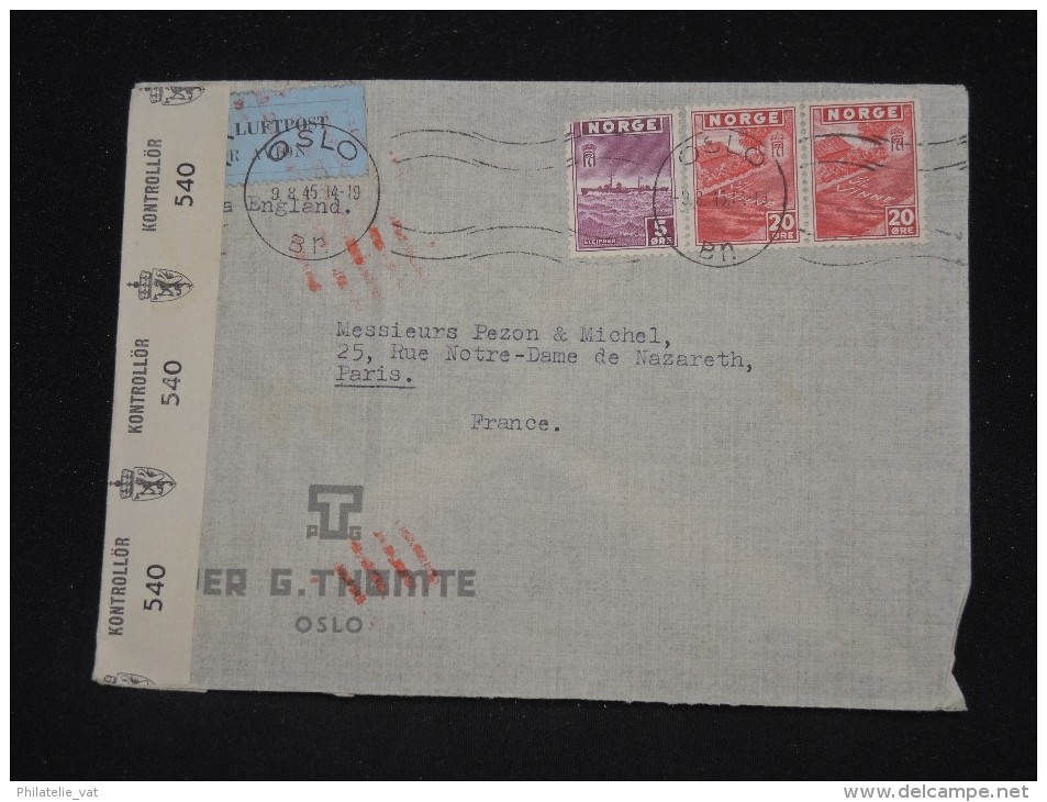 NORVEGE - Enveloppe Pour La France Par L Angleterre En 1945 Avec Controle Postal - Aff. Plaisant - A Voir - Lot P10600 - Lettres & Documents