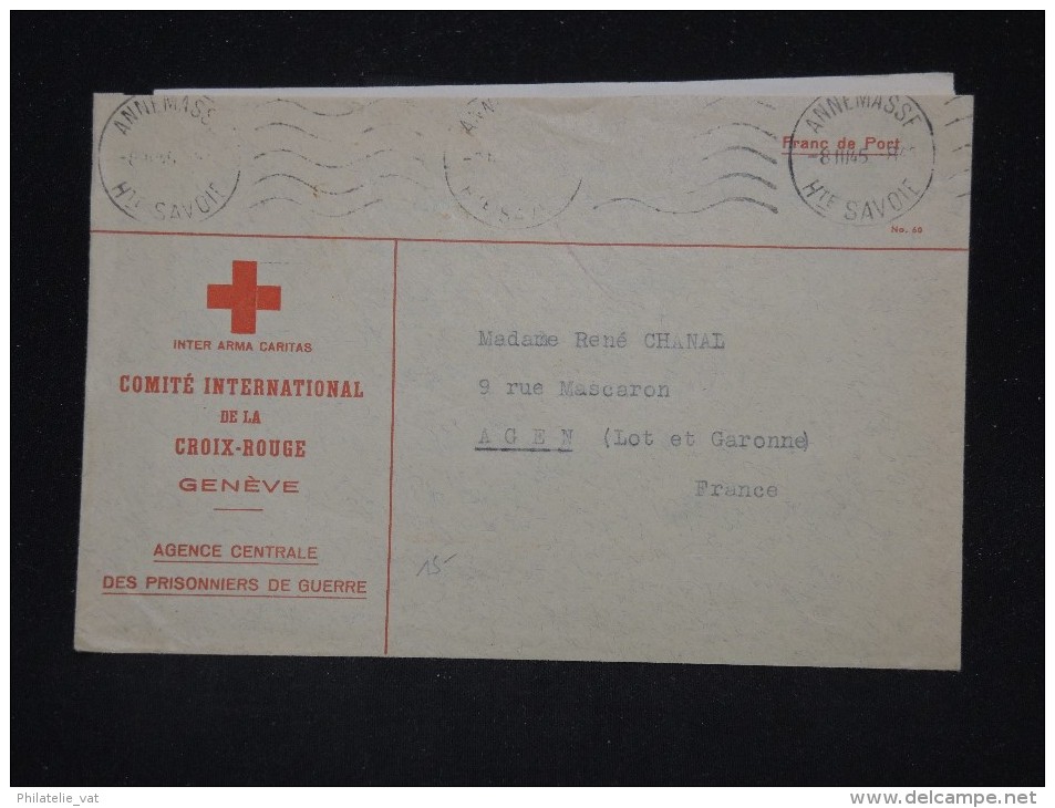 FRANCE - Enveloppe De La Croix Rouge Pour Agen En 1945 - A Voir - Lot P10605 - Red Cross