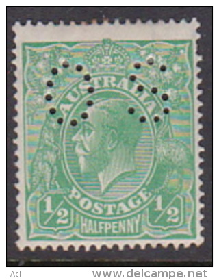 Australia 1914-24 Single Watermark King George V, Perforated Small OS, Half Penny Green Mint O38 - Ungebraucht