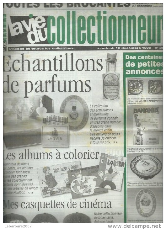LA VIE DU COLLECTIONNEUR  N° 251 " ECHANTILLONS DE PARFUMS / ALBUMS A COLORIER / CASQUETTES DE CINEMA " - DECEMBRE 1998 - Brocantes & Collections