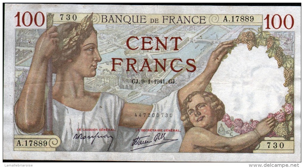 100 FRANCS SULLY, 9-1-1941 SERIE A - 100 F 1939-1942 ''Sully''