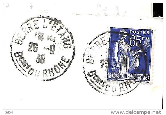 Yvert N°365 Sur Lac Oblitéré Cad Berre L'étang Bouche Du Rhone En 1938 - Lot8704 - Cartas & Documentos