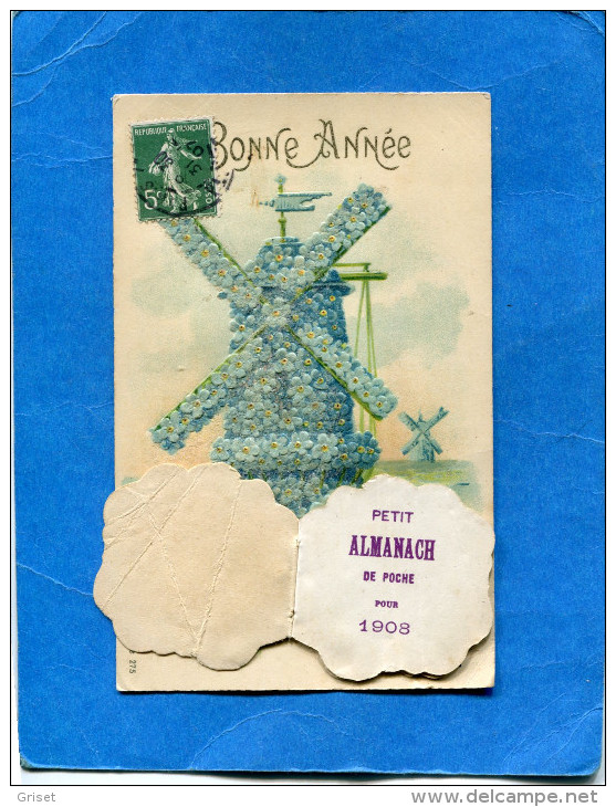 ALMANACH 1908+en Dépliant Sur Carte  De Voeux - Formato Piccolo : ...-1900