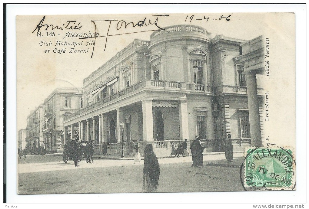 Alexandrie - Egypte - Club Mohamed Ali Et Café Zarani, Très Animée, 1906, Précurseur Dos Inversé Voir Les Photos # - Alexandrië