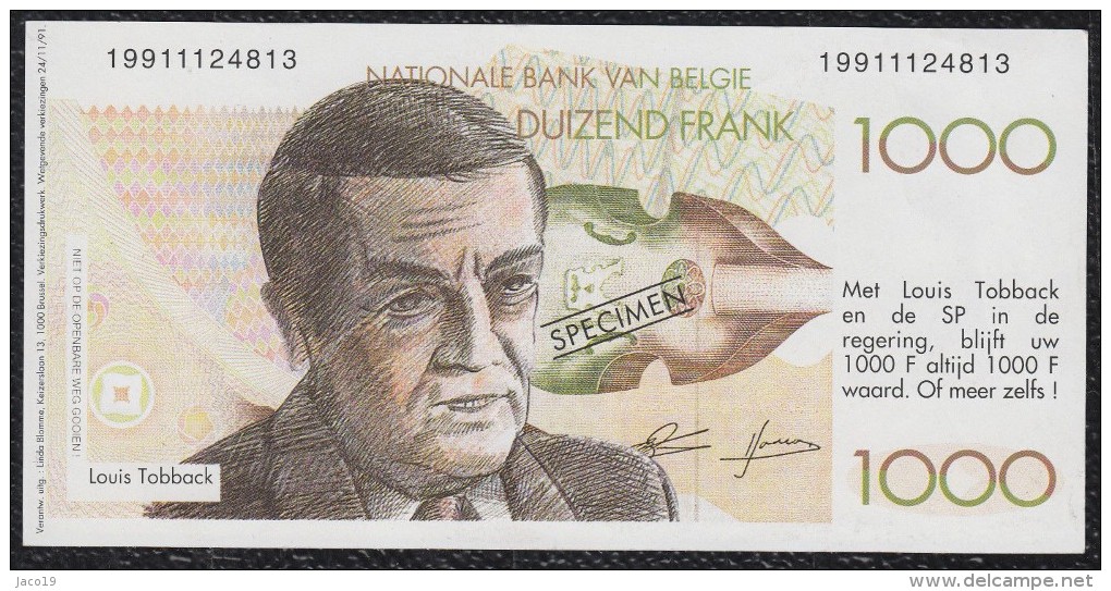 BILLET DE PROPAGANDE 1000 FRANCS DE BELGIQUE SPECIMEN ETAT SPL - [ 8] Fakes & Specimens