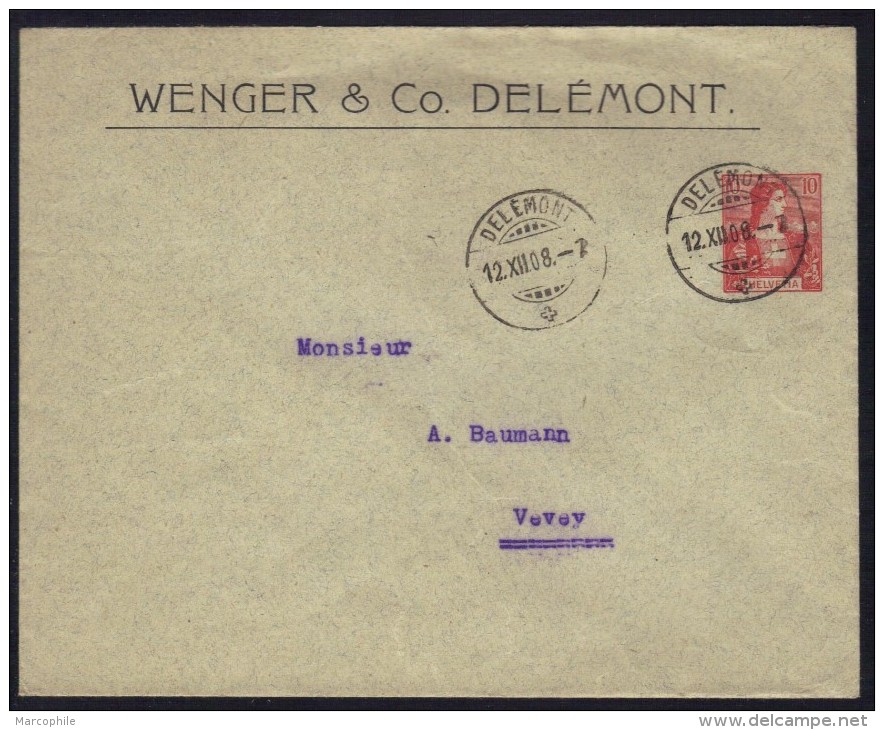 SUISSE - DELEMONT / 1908 ENTIER POSTAL PRIVE WENGER & Co (ref 7078) - Stamped Stationery