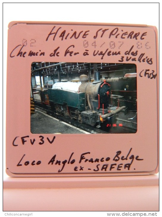 Photo - Diapo - Diapositive - Locomotive - Wagon - Train - Haine St Pierre - CDF à Vapeur - Anglo Franco Belge - 1986 - Diapositives