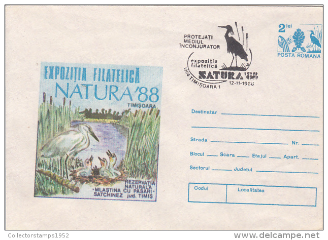 29102- WHITE EGRET, BIRDS, COVER STATIONERY, 1988, ROMANIA - Pelicans