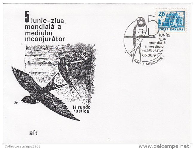 29108- BARN SWALLOW, BIRDS, SPECIAL COVER, 1994, ROMANIA - Hirondelles