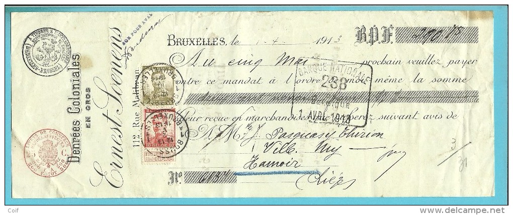 112+118 Op "mandat A L´ordre"  Met Stempel BRUXELLES Met Firmaperforatie (Perfin) "E.S." Van Ernest Soenens - 1909-34