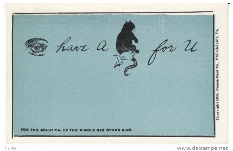 Rhebus Puzzle Message, 'I Have A Feeling For You', Black Cat, C1900s/10s Vintage Postcard - Games & Toys