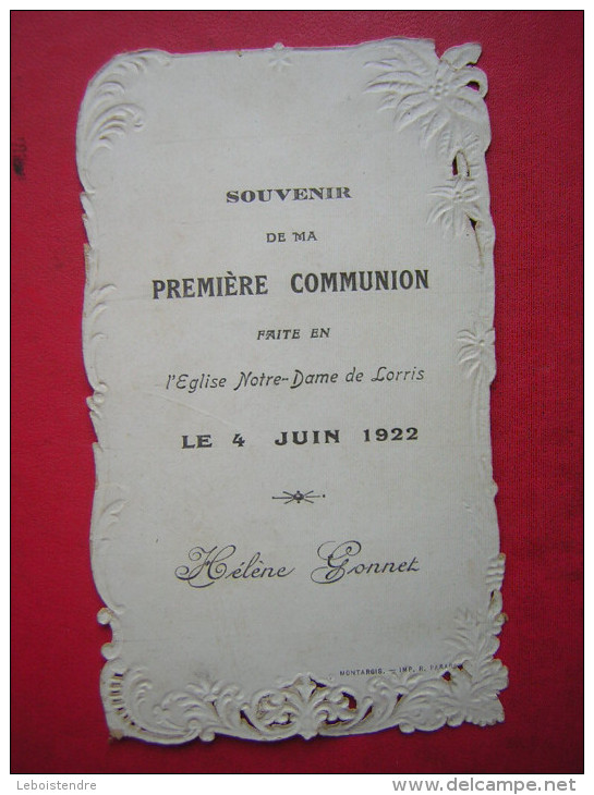 BELLE IMAGE PIEUSE / RELIGIEUSE 1922  GAUFRE  CHROMO  SOUVENIR DE PREMIERE COMMUNION  H BONAMY  98 - Imágenes Religiosas