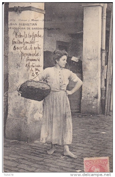 C P A----ESPAGNE---SAN SEBASTIAN---vendedora De Sardinas---voir 2 Scans - Guipúzcoa (San Sebastián)
