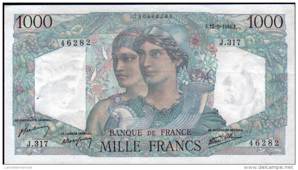 1000 FRANCS MINERVE ET HERCULE, 12-9-1946, SERIE J317, QUATRE NUMEROS CONCECUTIFS, FOUR FOLLOWING NUMBERS - 1 000 F 1945-1950 ''Minerve Et Hercule''