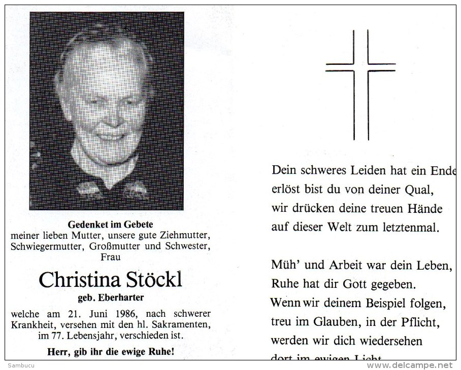 Sterbebildchen Von Christina Stöckl Geb. Eberharter Gest. 1986 - Religion &  Esoterik