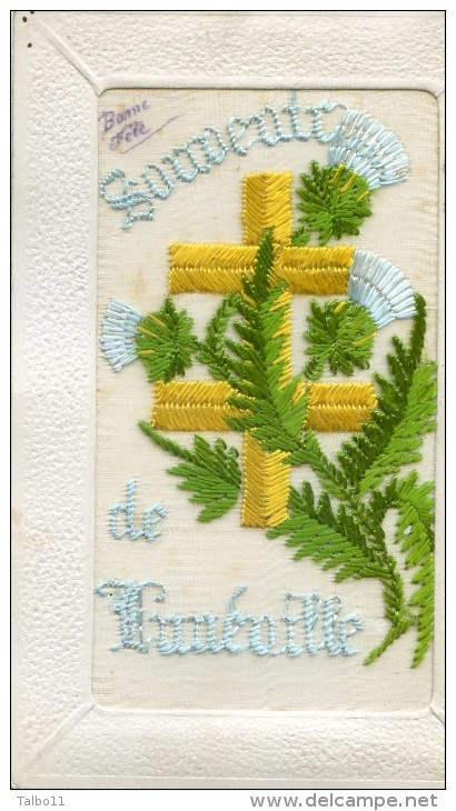 Carte Brodée - Souvenir De Lunéville - Croix De Loraine - Chardons - Bestickt