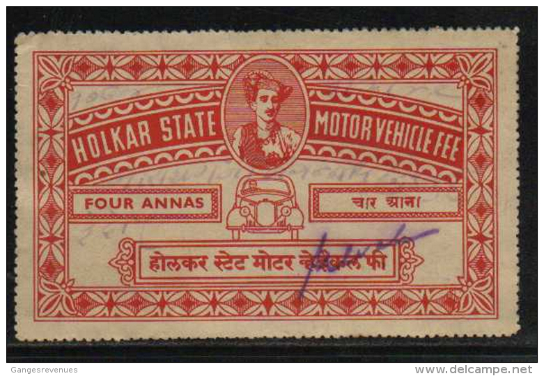 HOLKAR / INDORE  State  4A  Motor Wehicle Fee225Type 9 K&M 92 # 86224 Inde Indien  India Fiscaux Fiscal Revenue - Holkar