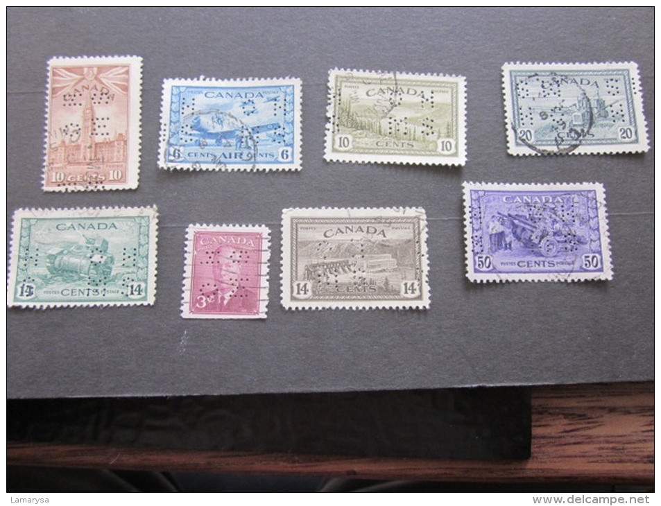 CANADA  -  -  - => PERFOS  =>H O S M  => 8  Stamps -Timbres Perforé Perforés Perfins Perfin Perforation Lochung - Perforiert/Gezähnt