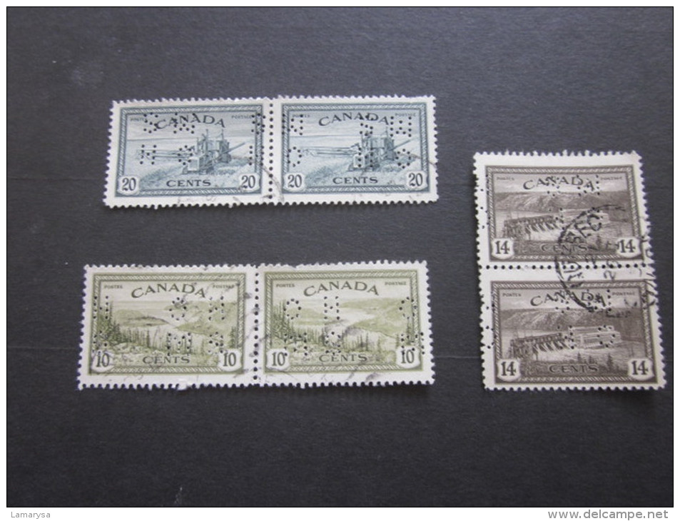 CANADA  -  -  - => PERFOS  3 PAIRES => H O S M => 6  Stamps -Timbres Perforé Perforés Perfins Perfin Perforation Lochung - Perfins