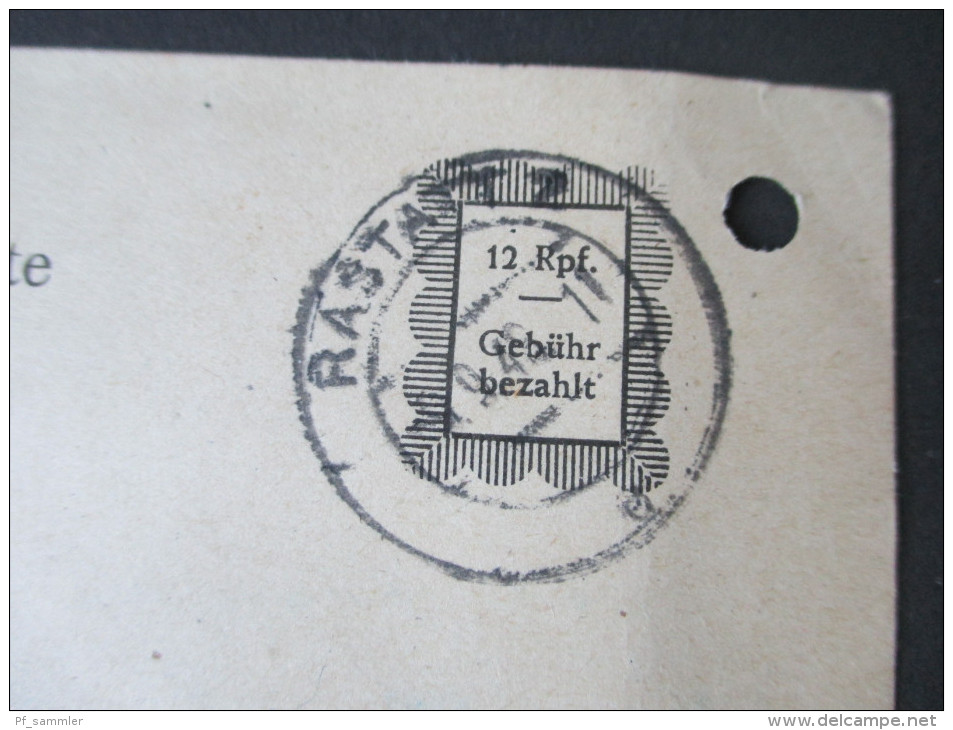 All. Besetz. Franz. Zone Ganzsache / Behelfsausgaben P 836 Gebühr Bezahlt. Stempel: Rastatt 2 Aus Dem Bedarf! - Other & Unclassified