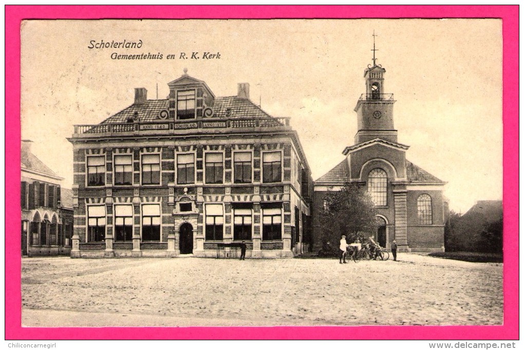 Schoterland - Gemeentehuis En R. K. Kerk - Animée - Vélos - 1913 - Heerenveen