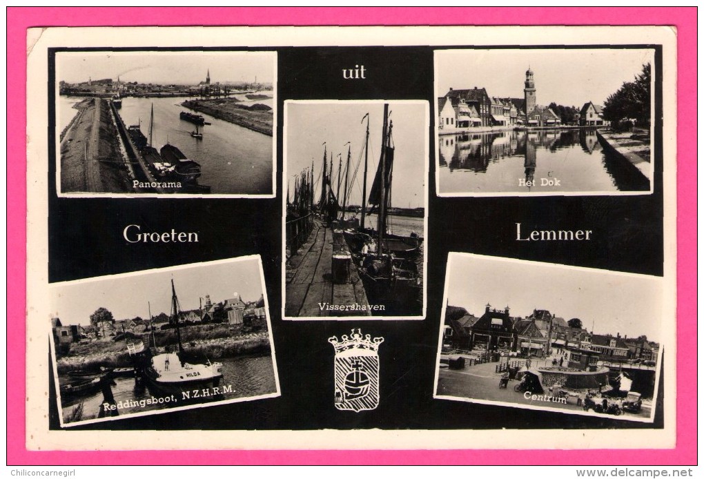 Groeten Uit Lemmer - Panorama - Het Dok - Reddingsboot N.Z.H.R.M. - Vissershaven - Multivues - Uitg. A. NOPPERT - 1956 - Lemmer