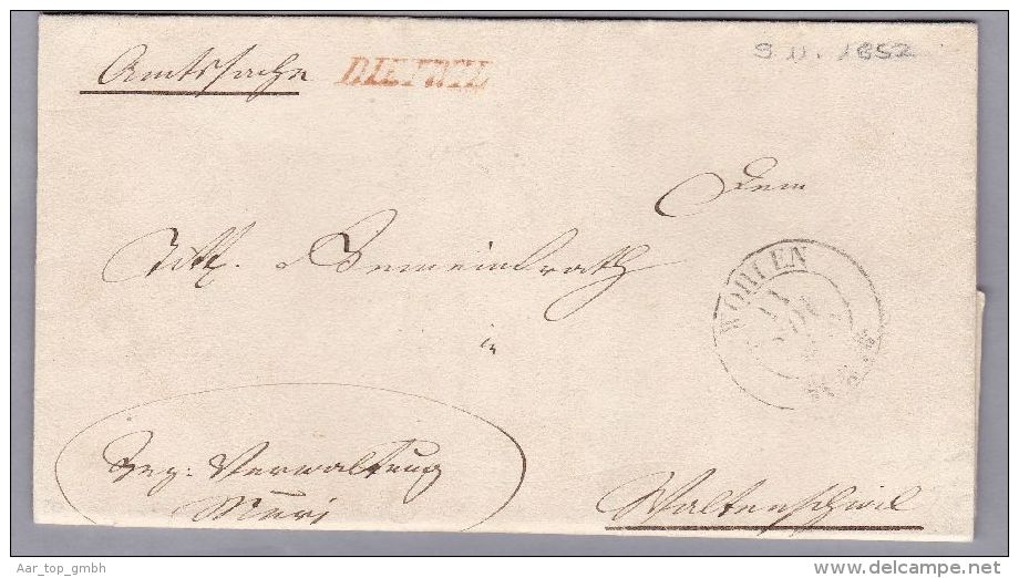 Heimat AG DIETWIL 1858-11-09 Rot Kursiv Lang-Stempel Auf Amtlich Brief > Waltenschwil - ...-1845 Prefilatelia
