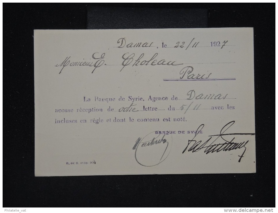 FRANCE - SYRIE - Carte Commerciale Pour La France En 1927 - à Voir - Lot P10631 - Cartas & Documentos