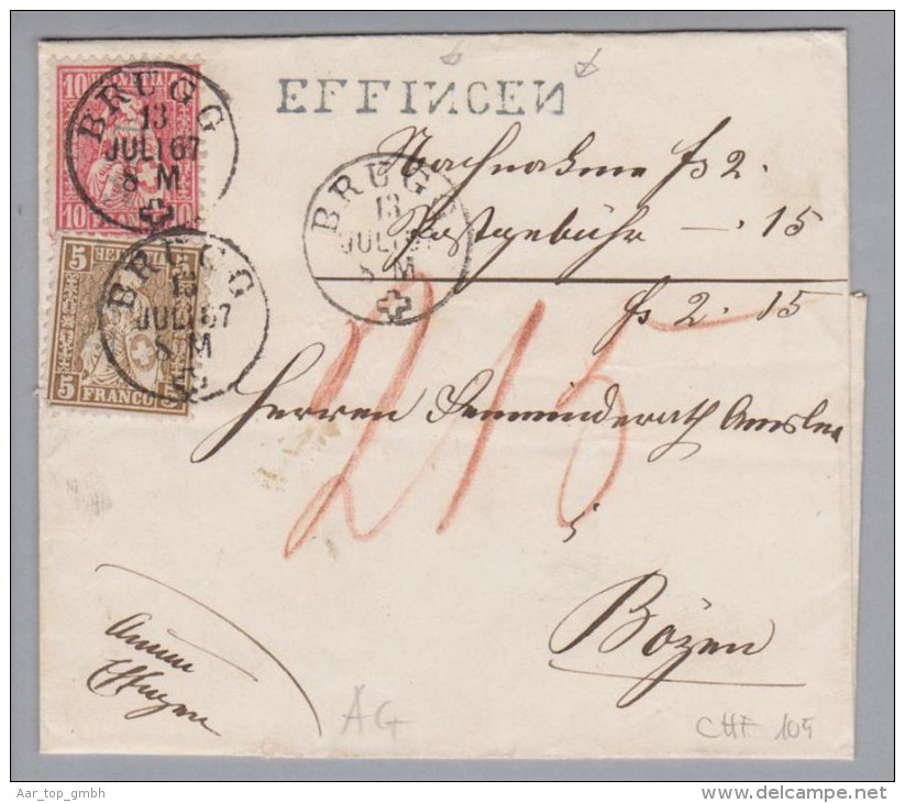 Heimat AG Effingen 1867-07-13 Lang-O Blau NN >Bözen Sitzende H - Storia Postale