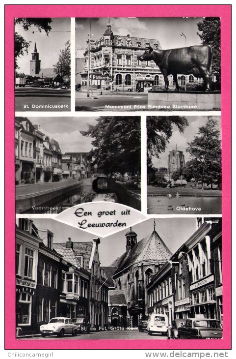 Een Groet Uit Leeuwarden - Monument Fries - Voorstreek - Oldehove - Bij De Put - Grote Kerk - Vieilles Voitures - 1964 - Leeuwarden