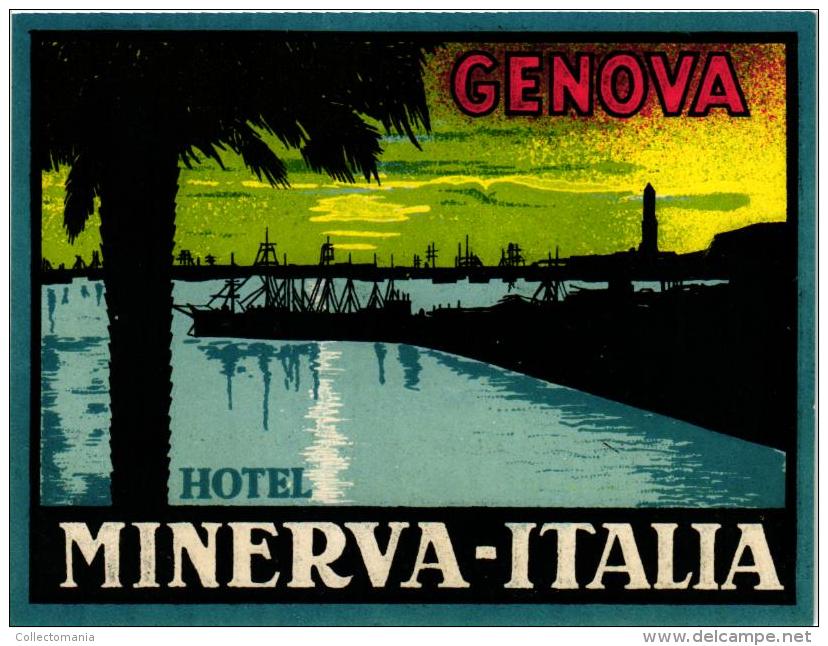 4 Hotel Labels ITALY ITALIE  GENOVA GENUA GENOA  Britannia Vittoria  Colombia  Excelsior Minerva - Hotel Labels