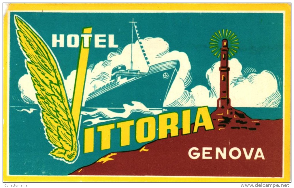 4 Hotel Labels ITALY ITALIE  GENOVA GENUA GENOA  Britannia Vittoria  Colombia  Excelsior Minerva - Hotel Labels